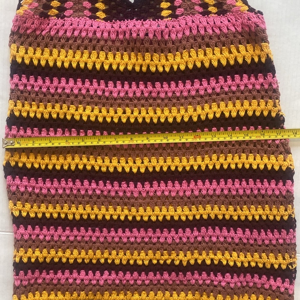 ZARA, Colourful Retro Crochet Halter Dress, with deep V-Neck Size Large - Picture 12 of 17